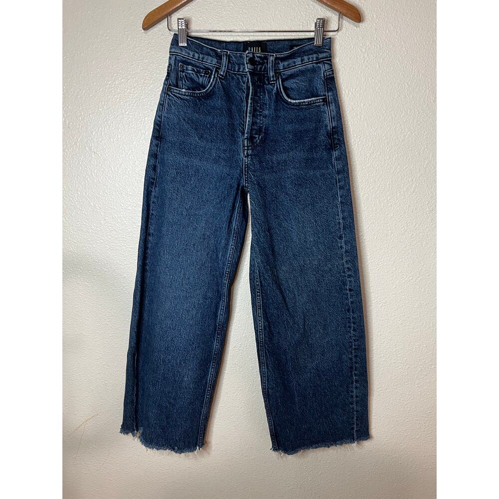 Rails Getty High Rise Wide Leg raw leg button front Jeans in dark blue wash 24